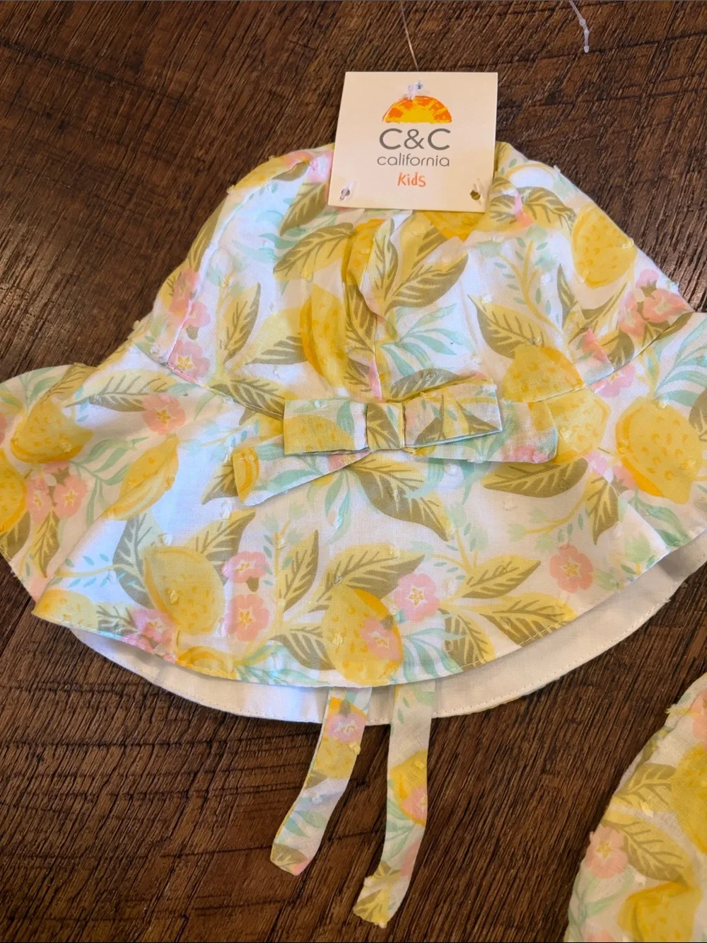 C&C California Yellow Lemon Print Baby Dress, Bloomers, & Hat Set